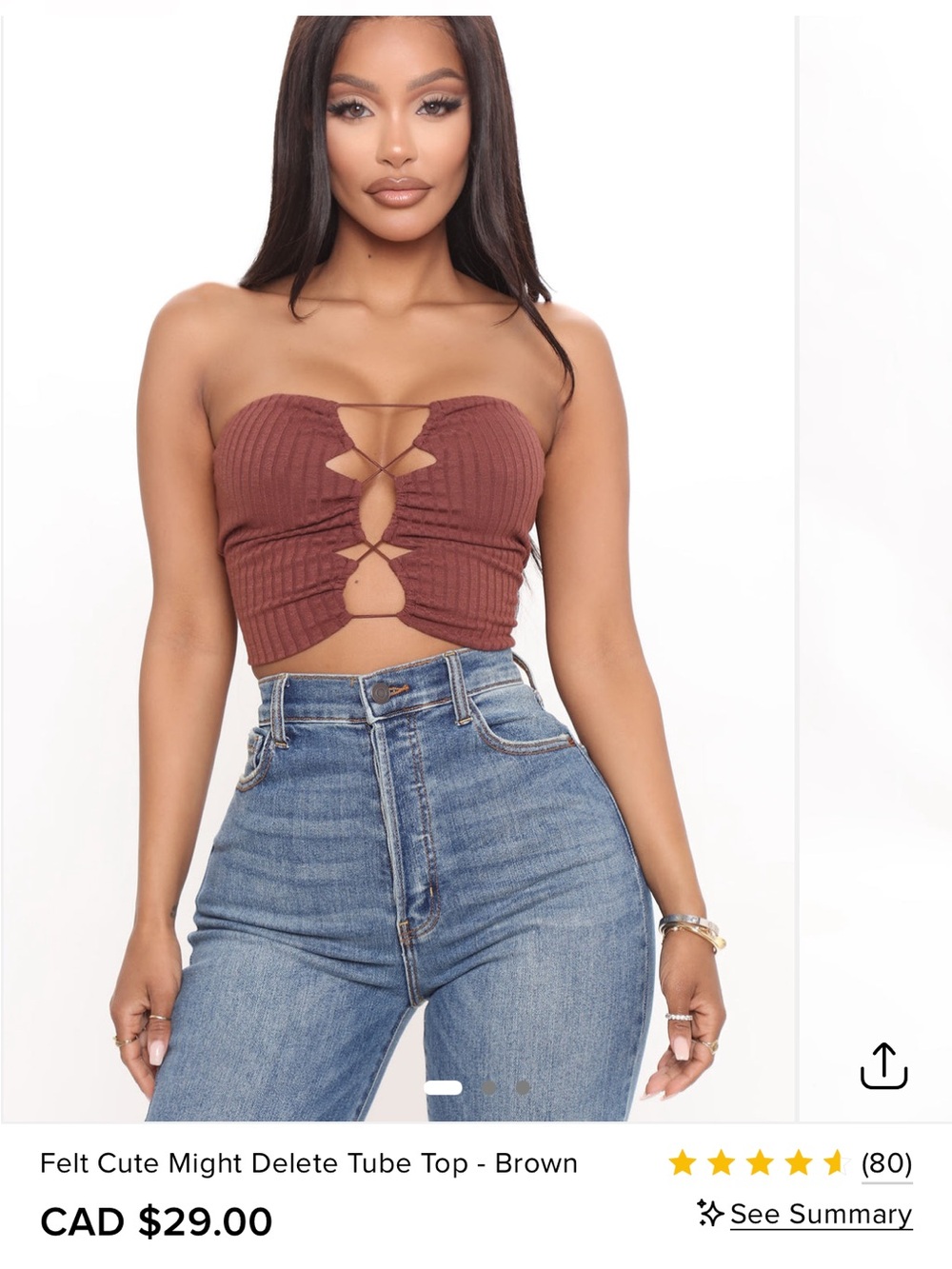 Fashion Nova Brown Ribbed Strapless Cutout Tube Top